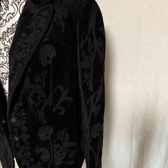 Vintage Nygard Collection Black Velvet Embroidered Cotton Women's Blazer Size 16 - Picture 4 of 15